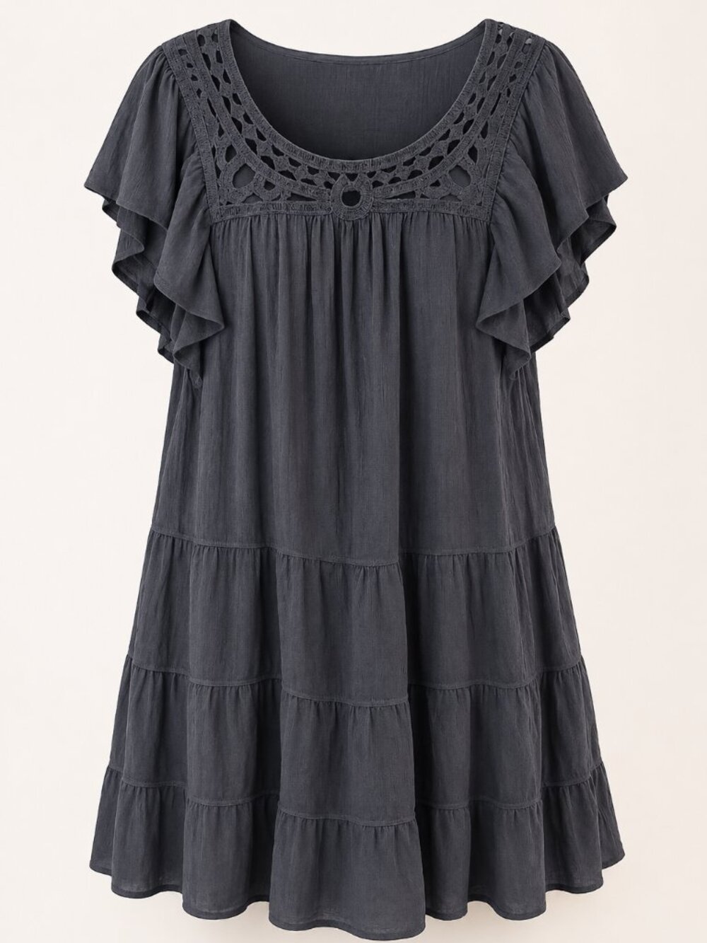 NWT Max Studio London 1X Black Crochet Boho Tiered Babydoll Tunic Dress Plus